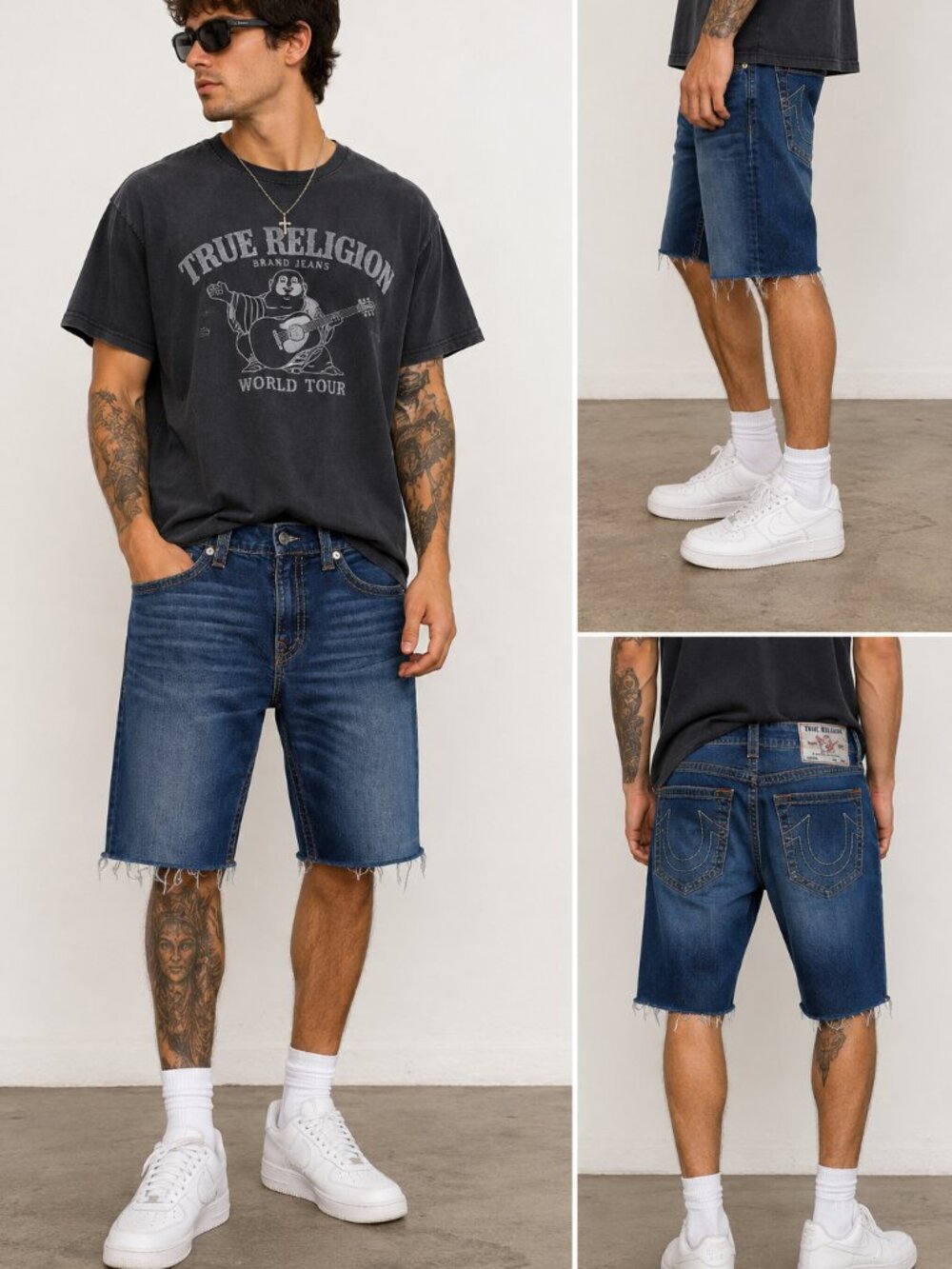 True Religion Geno Relaxed Slim Denim Shorts – Men's Size 36 – Cutoff Raw Hem